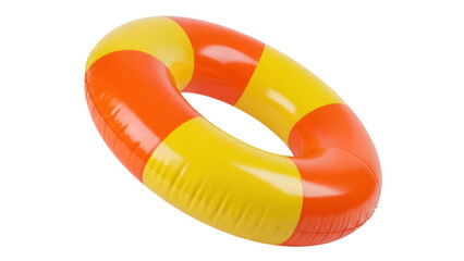 Isolated lifebuoy in orange and yellow stripes, safety equipment for swimmers and boating