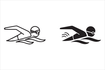 Vector Swimming icon line and flat style , Swimmer sign icons set