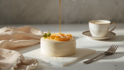 Miniature cake with citrus segments and shredded coconut, suitable for festive occasions