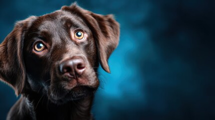 Fototapeta premium A captivating close-up of a brown puppy with expressive eyes, showcasing the emotion and innocence of a young dog, perfect for pet lovers and animal enthusiasts alike.