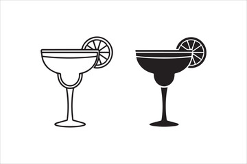 Vector  Cocktail margarita glass icons , Margarita cocktail icon in line and flat style