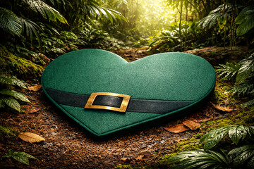 Heart Shaped Green Leprechaun Hat Mat In Lush Jungle Forest