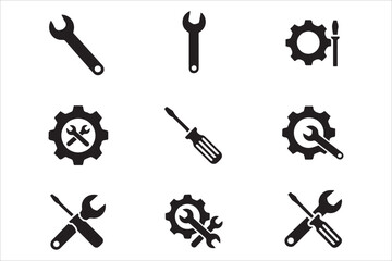 Vector  Wrench, screwdriver and gear icon. Screwdriver and wrench glyph icon , Settings and repair, service sign , Service icons set .