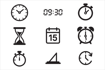 Vector Time and clock, timer line icons. Vector linear icons multiple set