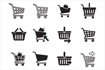 Vector Shopping basket icon collections, Shopping cart line and flat icon. Internet shop symbol. Web store shopping cart  icons set