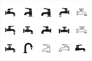 Vector Bathroom faucet symbol , Water tap collection , Faucet icons in flat and line style