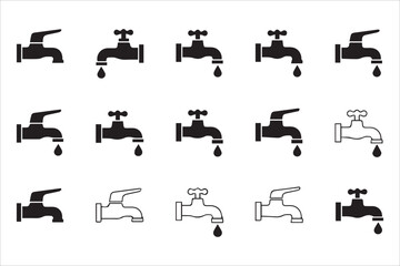 Vector Bathroom faucet symbol , Water tap collection , Faucet icons in flat and line style