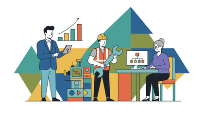 Diverse business team working on growth technology and industry processes