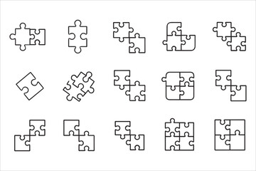 Vector  Puzzle jigsaw outline,Puzzle pieces icons set in flat style