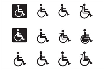 Vector Wheelchair icon set. Handicapped, accessible, impairment, mobility, handicap. Disabled symbol icons set in flat design
