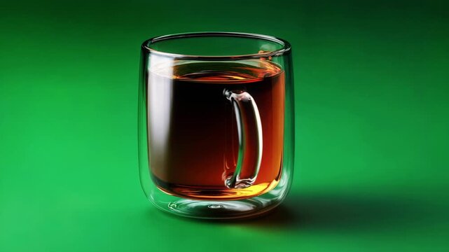 Rotating Double Wall Glass Mug With Warm Tea on Green
