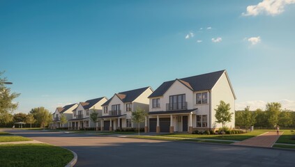Obraz premium Residential area featuring contemporary family houses with clean lines, suitable for urban development projects