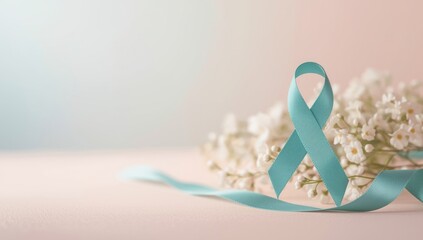 Teal awareness ribbon representing support for health causes during awareness month, health campaign