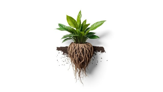 Close-up of robust Anthurium roots embedded in soil, highlighting plant growth and establishment, used in horticulture materials