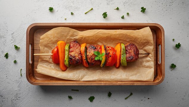 Close-up of Turkish kebab with vegetables in parchment, focusing on food preparation techniques, World Food Safety Day