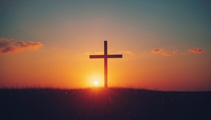 Sunset scene at a crucifixion site, evoking solemnity and faith