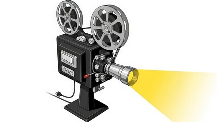 Obraz premium Vintage Film Projector Emitting Bright Yellow Light Beam.