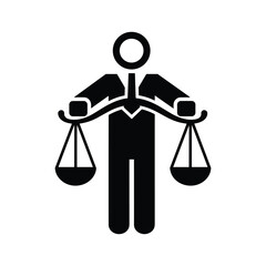 Businessman holding justice scales icon