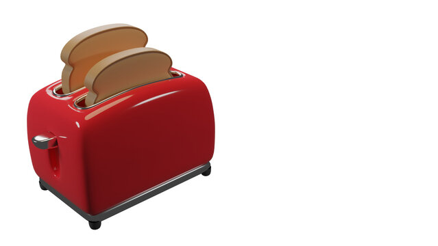 Cartoon toaster and bread in the transparent background, 3d rendering illustration