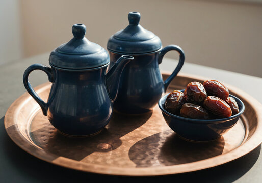 coffee set on a vintage copper tray