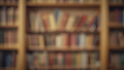 Bookshelf background with out-of-focus books creating a textured backdrop for layout or UI elements
