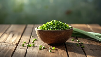 Chives cut and arranged in a bowl for culinary use, highlighting ingredient organization