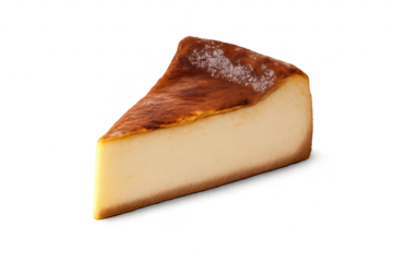 San Sebastian cheesecake slice on transparent background dessert treat.