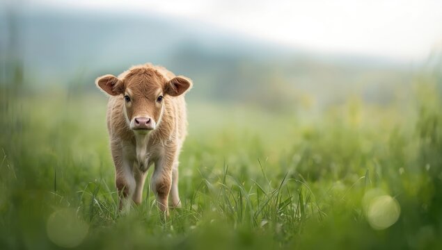 Small livestock cow shown in a farm environment emphasizing animal care activities, natural light
