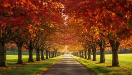 Fototapeta premium Deciduous trees shedding leaves in fall, urban park landscape