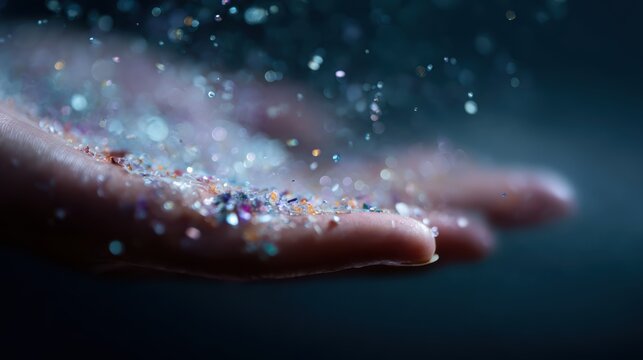 microplastics pollution concept with particles on human hand