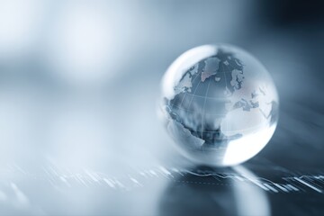 Global economy concept with crystal globe and financial data overlay