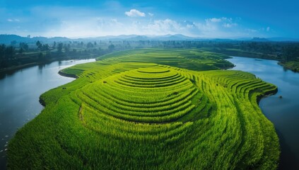 Close-up of rice plants in Bali's waterlogged fields, highlighting sustainable farming practices, World Agriculture Day