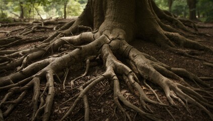 Outdoor tree root design, suitable for nature-themed UI backgrounds or editorial headers