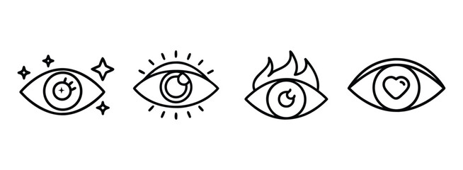 Set of simple eye icons with different expressions