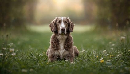 Irish Wolfhound dog resting on grass in shelter setting, focusing on animal welfare and outdoor habitat