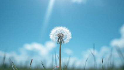 Macro shot of a dandelion seed dispersal against a vibrant blue background, suitable for digital wallpaper backgrounds