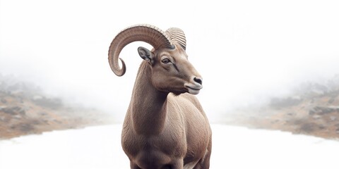 Wild moufflon male standing on rugged terrain, illustrating species adaptability