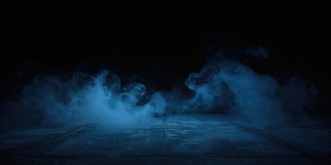 Black stage background with a concrete floor, highlighting product placement in a neutral environment