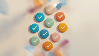 Flat layout of diverse voting buttons in multiple colors, suitable for UI layout or digital ballot interfaces