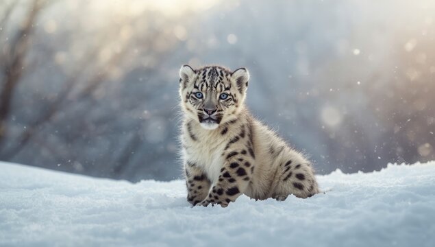 Snow leopard perched on a mountain ledge, highlighting natural habitat for species preservation