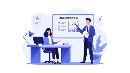 Fototapeta premium Financial Advisor Using Whiteboard To Explain Investment Risks In Modern Office Experienced Consultant Presenting Financial Strategies Planning Wealth Management And Risk Assessment