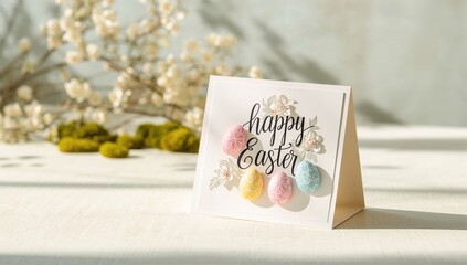 Crafted Easter card featuring decorated eggs and elegant script, conveying festive joy for Easter celebrations