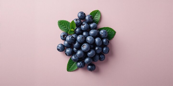Blueberries with green leaves on background, organic food for layout backgrounds, World Food Day
