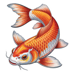 Elegant Koi Fish Illustration with Orange and White Scales, Japanese Carp Art