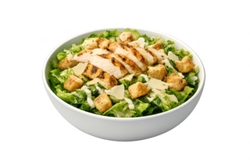 Grilled Chicken Caesar Salad bowl on a transparent background plate