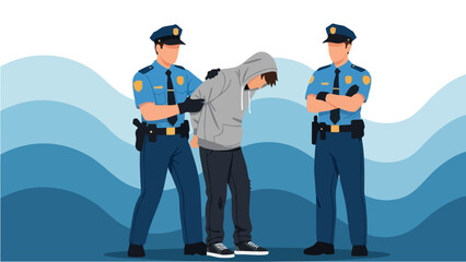 Police officers arresting a suspect in handcuffs.