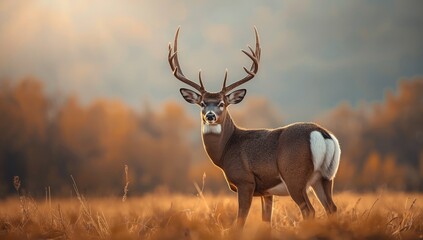 Whitetail deer buck with prominent antlers in a natural setting, ideal for nature-themed layouts