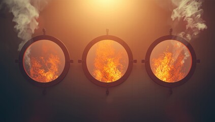 Refuse-derived fuel boiler with visible orange flames through portholes, emphasizing operational safety