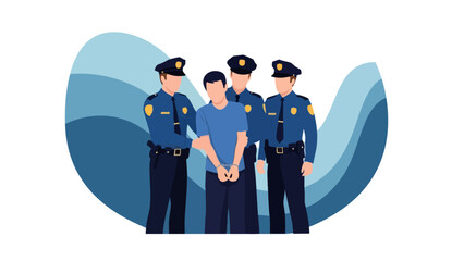 Police officers arresting a handcuffed suspect.