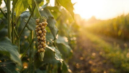 Soybean shell in the soybean field, highlighting crop maturity for farming operations